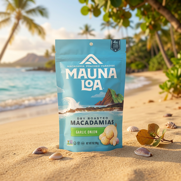 Mauna Loa Dry Roasted Macadamias with Garlic Onion, Savory Island Snack, 4.5 oz Bag
