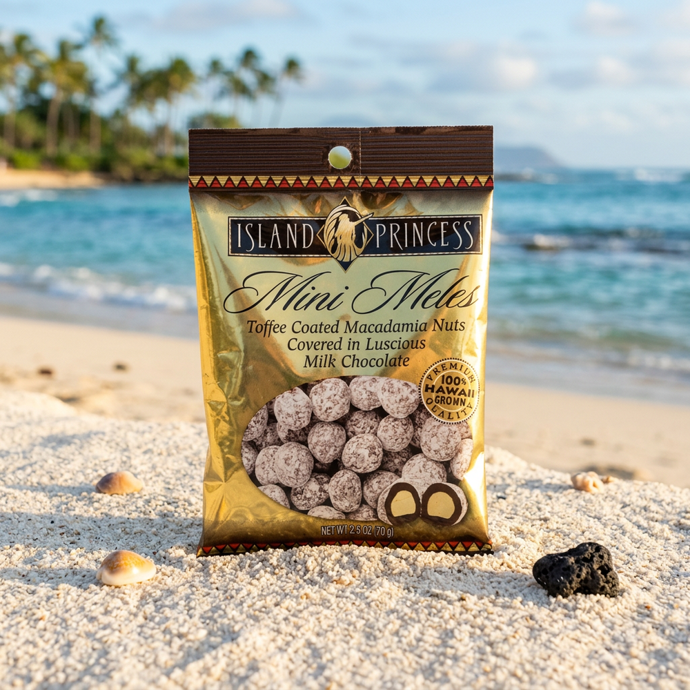 Island Princess Mini Meles, Toffee Coated Macadamia Nuts, Milk Chocolate Covered, 5oz