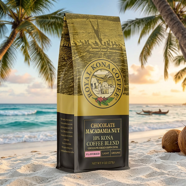 ROYAL KONA COFFEE Chocolate Macadamia Ground Coffee, Medium Roast, 8 Ounce