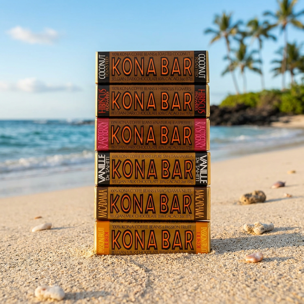 Kona Bar Luau Variety Pack, Kona Coffee Chocolate Bars, 6 Count