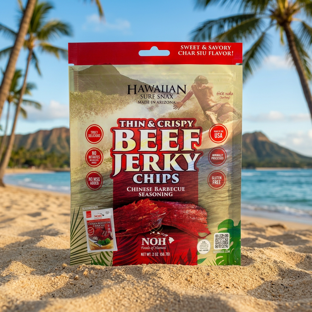 Noh Foods Thin & Crispy Beef Jerky Chips, Chinese Bbq Recipe 2oz bag, Gluten-Free