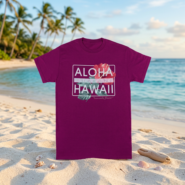 Pualani Crew Neck Tee, Heavenly Hibiscus Design, Ladies Sizes S-XXL