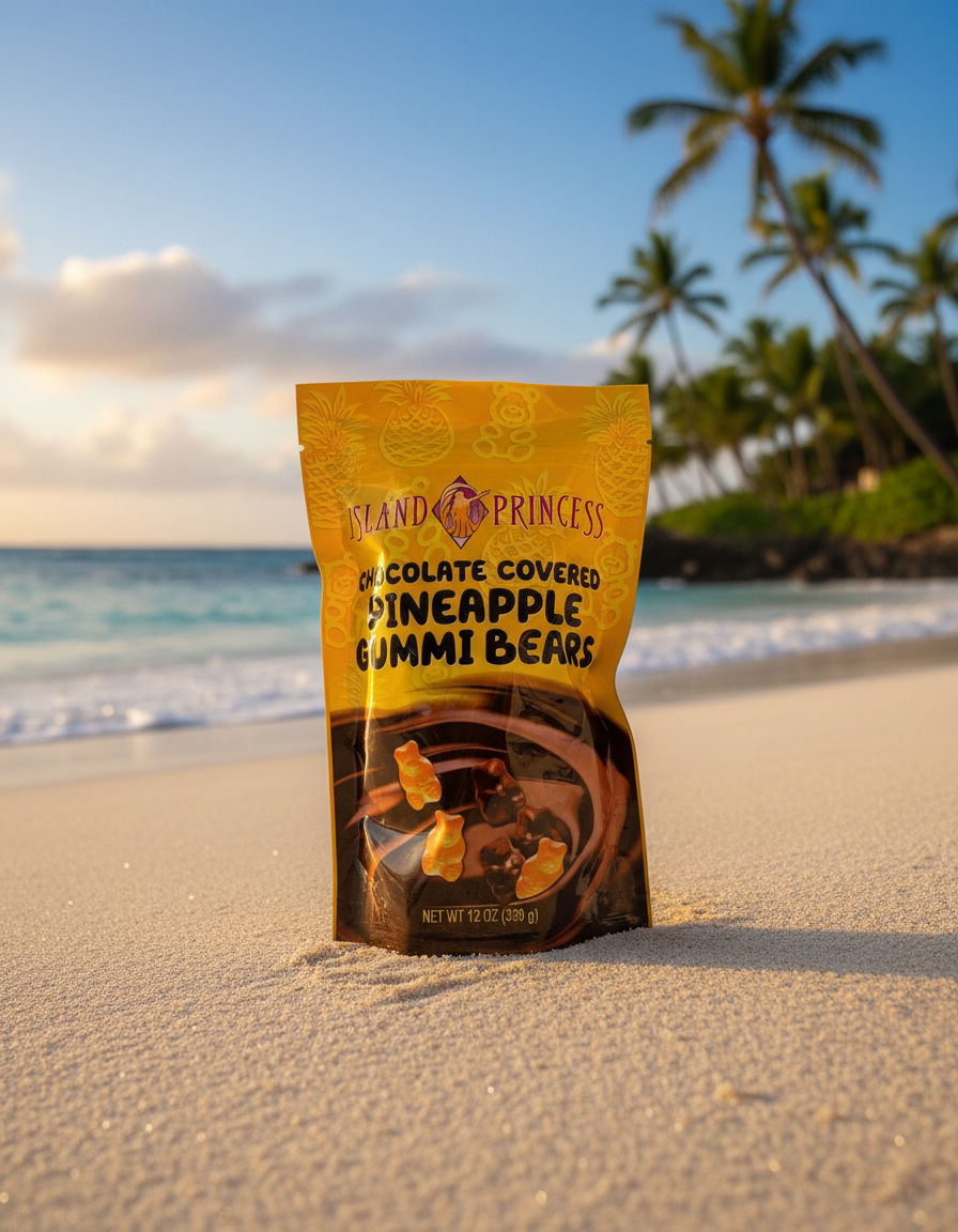 Island Princess Chocolate Covered Pineapple Gummi Bears - Gourmet Milk Chocolate Gummy Candy - 12 Ounce Bag