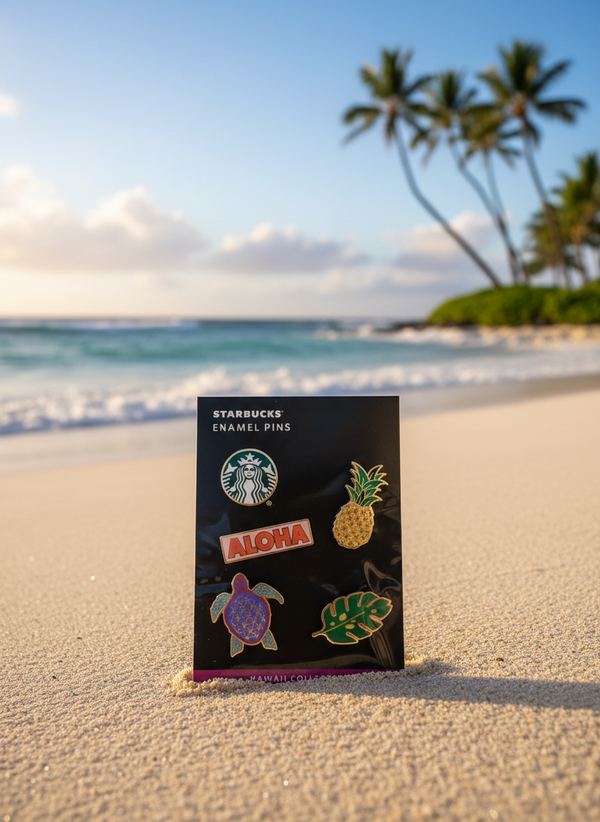 Starbucks Hawaii Collection Exclusive Enamel Pin Set - Limited Edition Tropical Coffee Flair