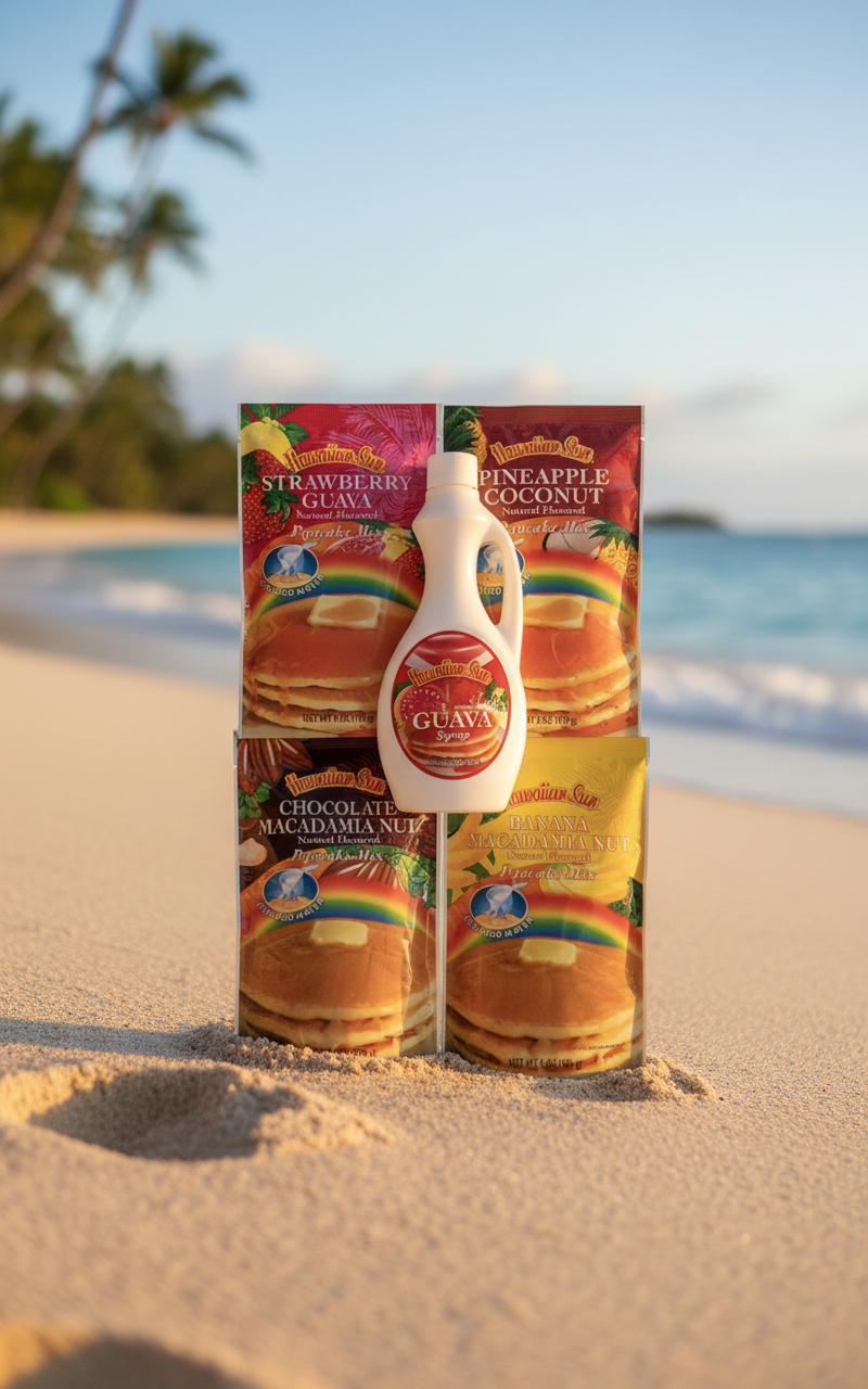 Hawaiian Sun Pancake & Syrup Lover's Bundle - 4 Tropical Mixes & Premium Syrup