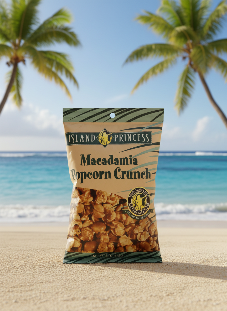 Island Princess Macadamia Popcorn Crunch, All Natural, 5 oz Bag