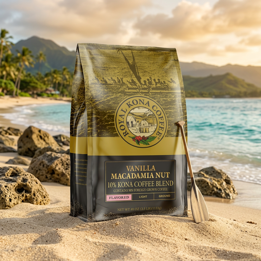 Royal Kona Vanilla Macadamia Nut 10% Kona Coffee Blend - 40oz Ground (Pack of 2)