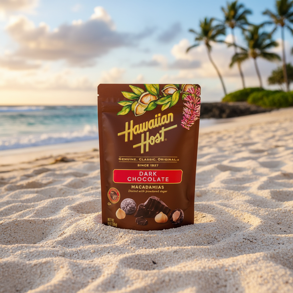 Hawaiian Host Paradise Collection: Dark Chocolate Macadamia Nuts (8 oz Bag) — Authentic Island-Crafted Treats