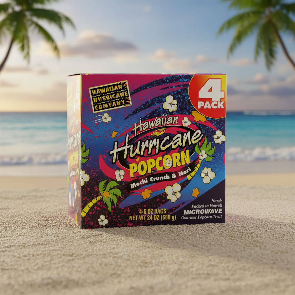 Hawaiian Hurricane Microwave Popcorn 4 Pack - Authentic Island Style with Mochi Crunch & Furikake Seasoning