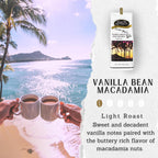 Hawaiian Isles Coffee Vanilla Bean Macadamia - Premium Light Roast Ground Arabica Coffee, 8oz Bag