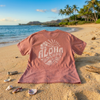 Maui Sunny Aloha Crew Neck Tee, Premium Weight, Dusty Rose S-XXL