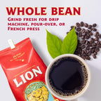 Lion Coffee, Arabica Coffee Beans, Light Roast Whole Bean Coffee, Vanilla Macadamia Flavor, A Taste of Aloha, 24 Ounce Bag