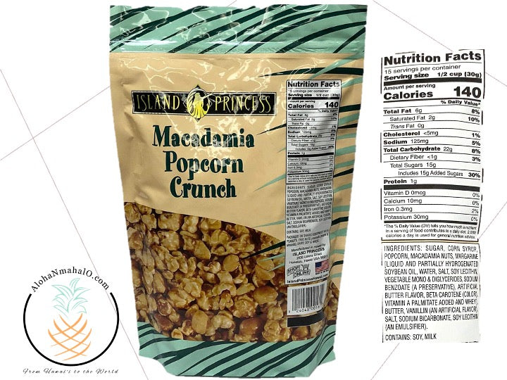 Island Princess Hawaiian Macadamia Nut Popcorn Crunch 16 oz. Bag